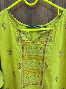 Yellow Embroidered Kurti