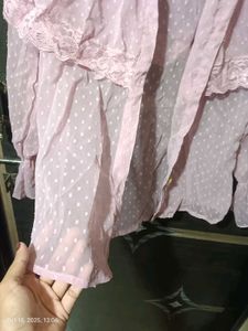 Pink sheer ruffle lace detail top 🩷