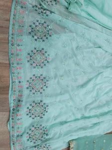 Aqua Embroidered Anarkali Suit