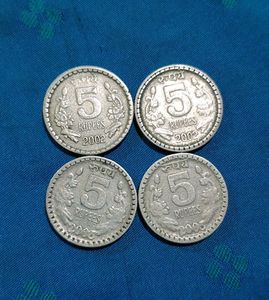 Fat Border 5 Rupees Coin Copper Nickel 4 Piece