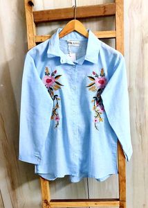 Sky Blue Embroidery Work Shirt Size-36