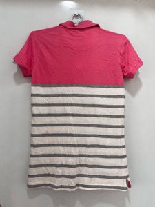 Pink Polo Collar Women Regular Fit T-Shirts