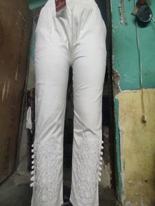 White Embroidered Trousers