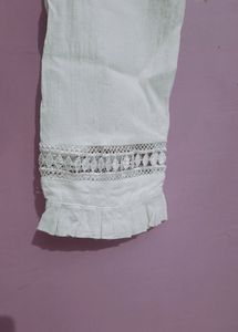 New White Pant with Lace Design