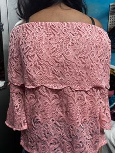 Pink Lace Off-Shoulder Top