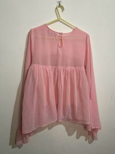 Pink Flared Sleeve Blouse