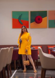 Shoulder cutout flare dress