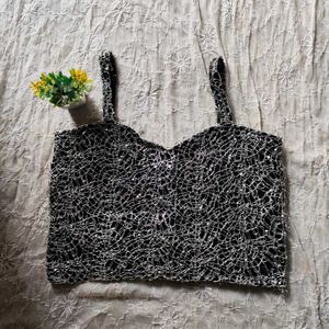Silver Lace Sparkle Crop Top