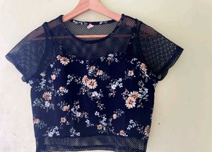 Floral Mesh Crop Top