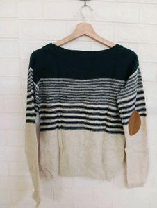 Striped Elbow Patch Sweater