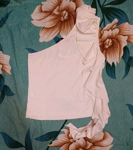 Shein One Shoulder Flower Applique Ruffle Detail