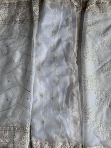 Elegant White &amp; Silver Dupatta