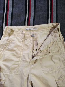 Bershka Beige Cotton Cargo Pants