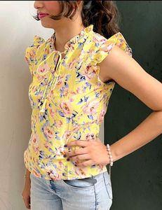 Floral Yellow Top For Girls