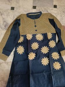 Navy &amp; Gold Embroidered Dress