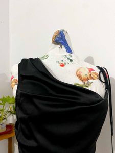 Asymmetric draped satin top