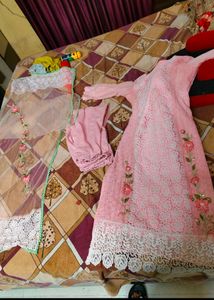 Chikankari Work Kurta Set With Heavy Net Dupatta