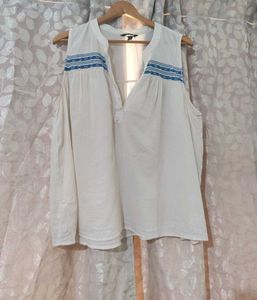 White Embroidered Sleeveless Top