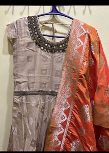 Tan Colour Anarkali Suit Set Size M