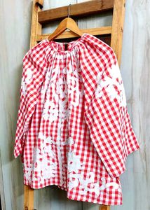 Red Gingham Patch Work Blouse size-46-48