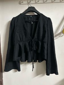 Black Tie-Front Top