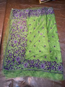 Green &amp; Purple Embellished Sari