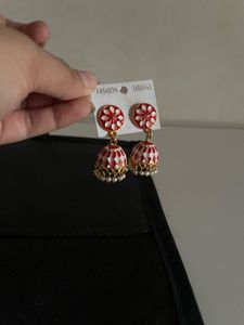 Red &amp; White Jhumka Earrings ❤️🤍🥰