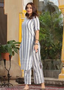 Brand New White N Black Striped Suit Set Cotto