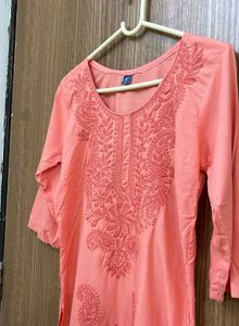 Peach Embroidered Kurta