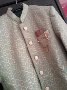 Jodhpuri Style Green Blazer With Cream Pant For Me