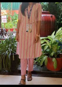 sangria Pink Stripped kurta set