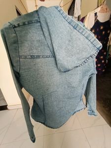 Light Blue Cotton Denim With Hood