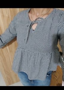 Gingham Peplum Top