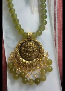 Olive Green Beads Chain With Pendent