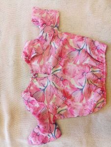 Kids Floral Printed Cold Shoulder Top - Pink
