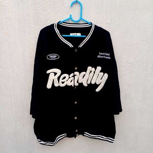 Black Varsity Style Short Sleeve Jacket