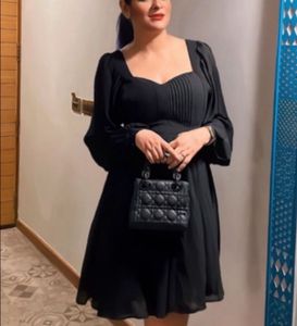 Mango Self Designed A-line Black Dress