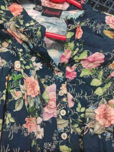 Pink Floral Print Navy Blue Top