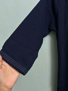 Navy Blue Straight Kurta with Embroidered Front