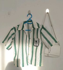 Korean Striped Short Sleeve Shirt