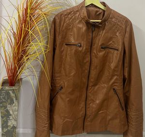 Brown Faux Leather Moto Jacket