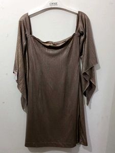 Bronze Flutter Sleeve Mini Dress