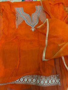 Organaza Heavy Wedding Orange Salwar Kameez Suit