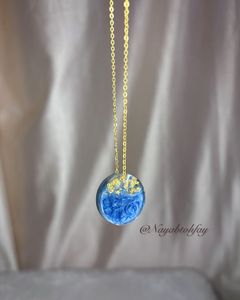 Blue Resin &amp; Gold Leaf Pendant Necklace
