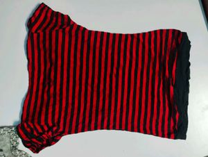 Red and Black Top With Cowl Neck