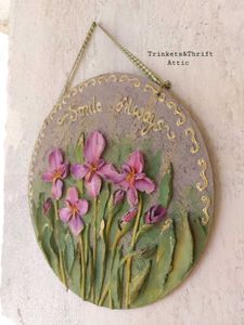 Hand Sculpted Vintage Floral Iris Wall Hanging Art