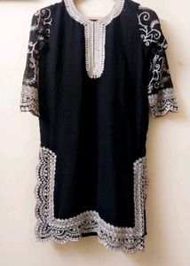 Elegant Black Embroidered Kurta And garara