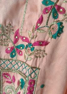 Peach Embroidered Kurti Shalwar