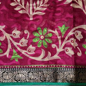 Maroon Embroidered Sari Fabric