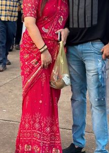 rose pink Printed Saree with blouse